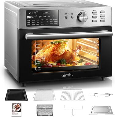 OIMIS Аерофритюрниця-духовка 30 л, 1800 Вт, 21 програма, мультифункціональна аерофритюрниця з попереднім нагрівом, Dual Cook, таймером, 7 аксесуарами, рецепти, нержавіюча сталь
