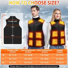 Гріюча жилетка для жінок та чоловіків з акумулятором 27000 mAh/7.4V, 17 гріючих зон, 3 режими температури, для кемпінгу та роботи (Чорний, XL-XXL)