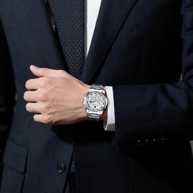 Годинник BENYAR для чоловіків: Хронограф, аналоговий кварц, водостійкий, з датою. Елегантний бізнес-стиль, ідеальний подарунок. Срібний браслет, біле циферблат.