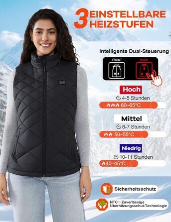 Електрична гріюча жилетка для жінок, 18400mAh, 7.4V, тепла степна жилетка на зиму, чорна (M)