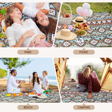 Плед для пікніка Boho водонепроникний, великий (XL 150x200 см) з ручкою, 4 кілочки, для пляжу, кемпінгу, парку - Boho стиль