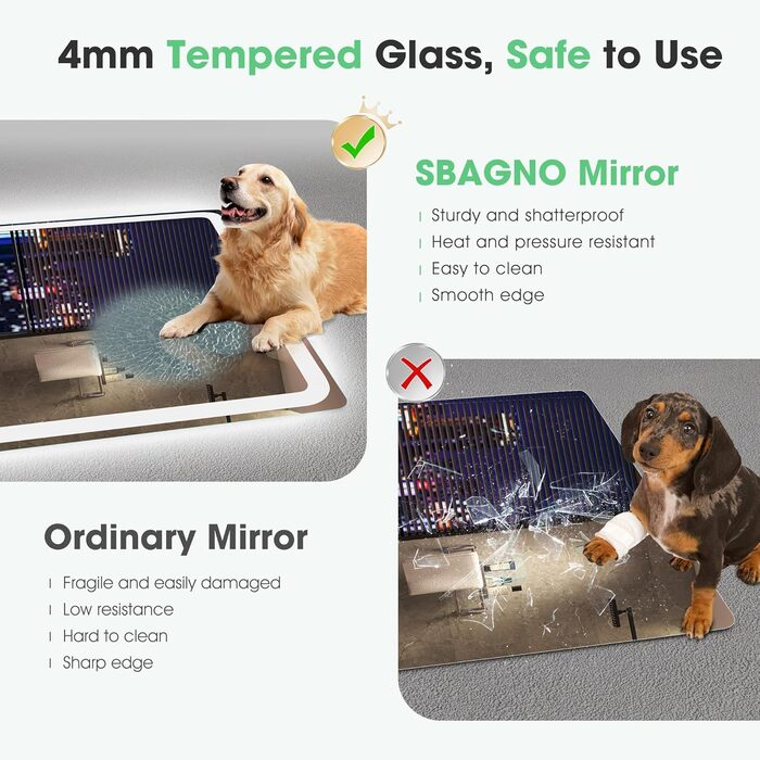 Дзеркало для ванної кімнати S'bagno з підсвічуванням 100x70 см, LED, з полицею, антизапар, 3 колірні температури, регулювання яскравості, HD скло, IP44, горизонтальне/вертикальне встановлення, M55 (без Bluetooth)