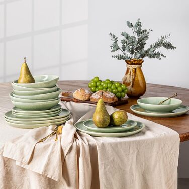 Набір глибоких тарілок GBhome з каменю 22см (24 шт.) - для супу, пасти, 6 персон, стійкі до подряпин, сумісні з мийкою та мікрохвильовкою, колір: спокійний зелений