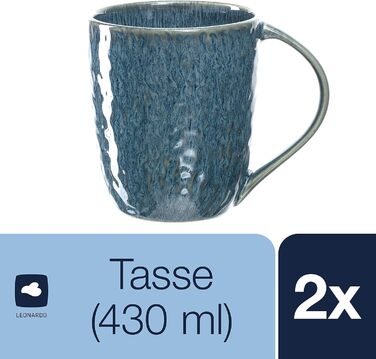 Leonardo Matera Ceramic Mug Set, 2-piece, dishwasher-safe coffee mugs, 2 microwave-safe tea mugs, glazed cups, blue, 430 ml, 026996