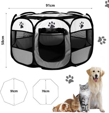 Клітка для собак та котів, переносний вольєр для тварин, 91x91x58 см, сірий