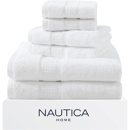 Nautica - 6-Piece Bath Towel Set, Absorbent and Fade-Resistant Cotton Towel Set, Stylish Bathroom Decor (Oceane White, 6-Piece) 6 Piece White
