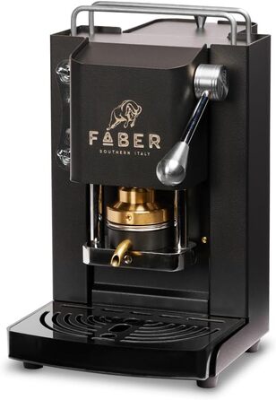 FABER COFFEE MACHINES | Pro Mini Deluxe Model | Coffee Machine for 44 mm ESE Pods | Chrome Finish | Brass Pad Press (Mat Black)