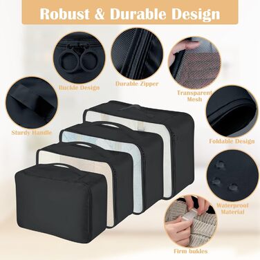 Набір органайзерів для валізи 13 шт., чорні Packing Cubes, водонепроникні дорожні органайзери для відпустки та подорожей