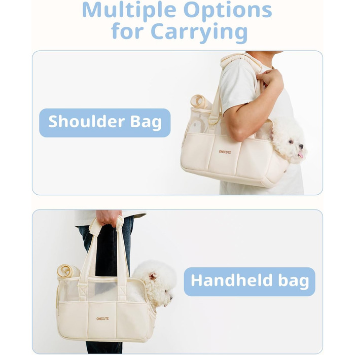 Транспортна сумка для собак, котів та кроликів – складана переноска з безпечним замком, сіткою для вентиляції та бічними кишенями – практична переноска для подорожей (Бежева, 34x16x25 см)