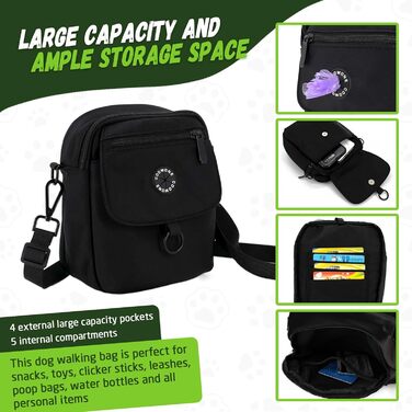 Водонепроникна сумка для ласощів для собак COOWONE, велика місткість, для прогулянок, компактна та легка, з дозатором пакетів для екскрементів, сумка через плече для дресирування собак, чорна