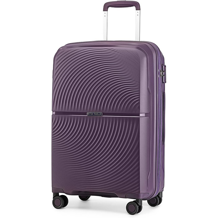 Набір валіз British Traveller Hartschalenkoffer Set: жорсткий корпус, TSA-замок, 8 коліщаток, 100% PP, ручна поклажа (фіолетовий, M)