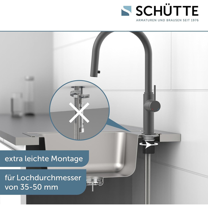 Кухонний змішувач SCHÜTTE 79562 Blackpool з висувною лійкою, 360° поворот, однорідний змішувач, для мийки, графітовий колір