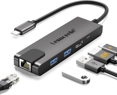Lemorele USB-C хаб 14-в-1: док-станція з 3 портами дисплея (2 HDMI 4K + VGA), 5 USB (3x USB 3.0), 100W PD, SD/TF кардрідер, аудіо, сумісна з MacBook, Dell, Windows