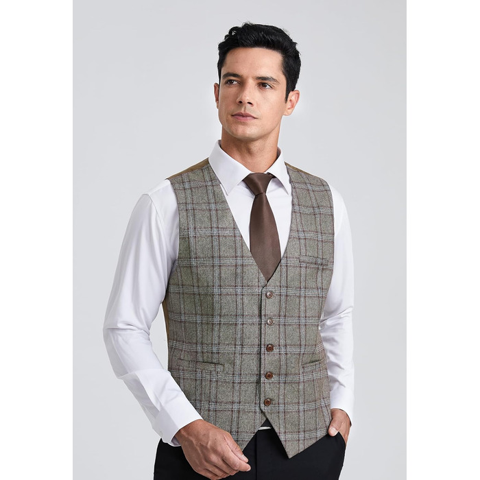 Чоловіча жилетка HISDERN в клітинку, класична, з бавовни, для весілля, в стилі 'Hahnentritt', під костюм (3XL, сірий/коричневий)