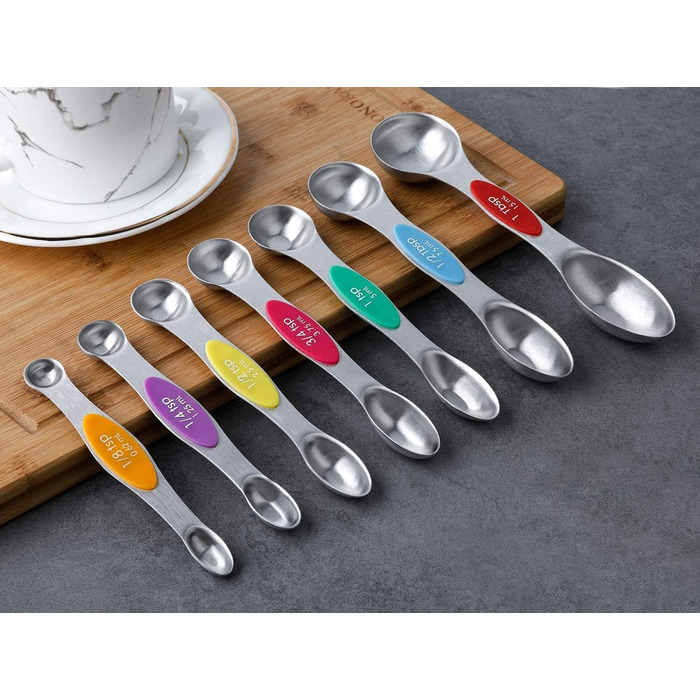 Мірні ложки магнітні з нержавіючої сталі, набір (2 шт.), столова та чайна, для сухих та рідких інгредієнтів, складаються одна в одну, кольорові