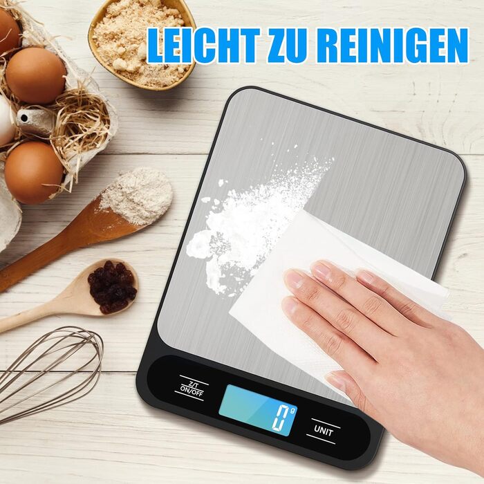 Кухонні ваги Diyife 10 кг / 1 г, електронні, з LCD-дисплеєм, для випічки та приготування їжі, з тарою, автовимкненням, платформа з нержавіючої сталі, 6 одиниць вимірювання, чорні
