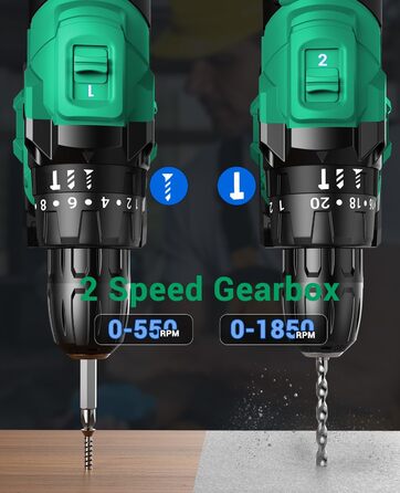 Акумуляторний шуруповерт BETENST 21V: 42Nm, 2.0Ah, 25+3 рівня крутного моменту, 2 швидкості, 10 мм патрон, LED, 30-ти елементний набір для дому, саду, DIY