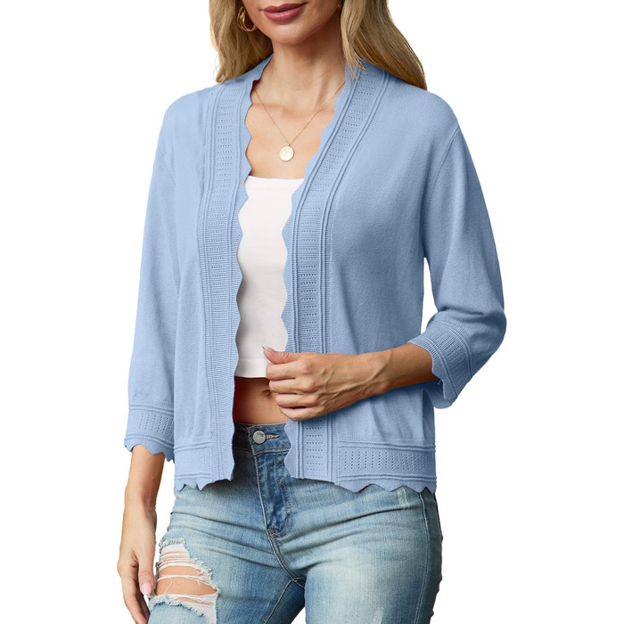 Жакет-кардиган жіночий літній з рюшами GRECEREE. Боеро, світло-блакитний, розмір S