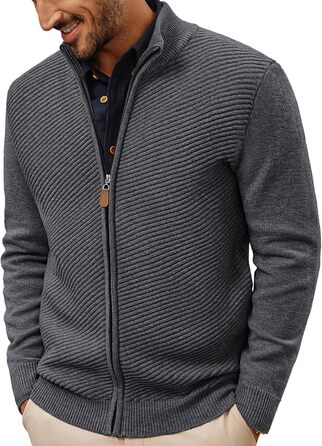 Кардиган чоловічий PJ PAUL JONES з блискавкою та стійким коміром, грубий трикотаж, XL, темно-сірий