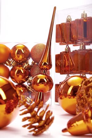 Набір прикрас для ялинки BRUBAKER 101 шт. з верхівкою, кремово-білий, помаранчевий