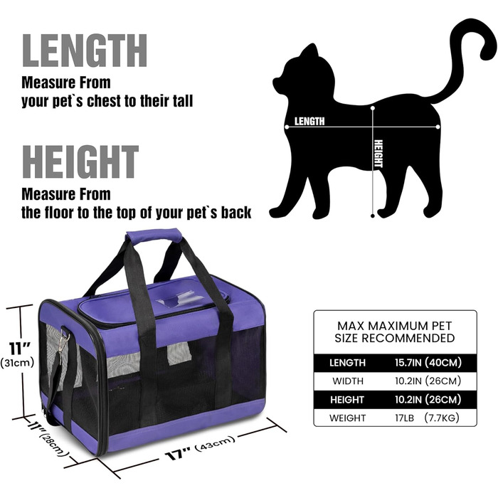 Транспортна переноска для собак та котів HITSLAM, складана, фіолетовий колір, розмір M (середній/великий), для авіаперельотів