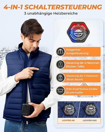 Обогреваемый жилет для мужчин с powerbank 16000mAh - 9 зон обігріву, 3 температурні режими, для активного відпочинку та велоспорту (синій, XL)