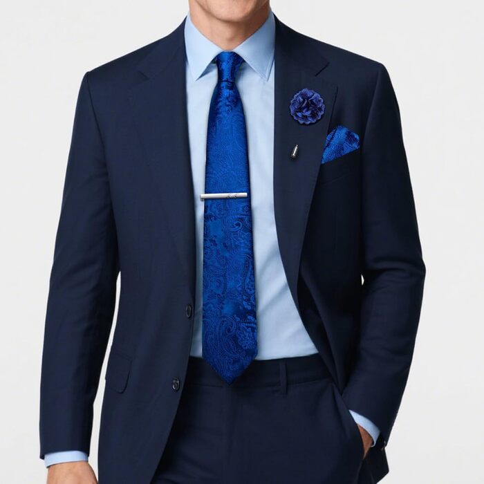 Набір аксесуарів для чоловіків: краватка з візерунком павароччі, кишеньковий хустинка, краватки-кліпси, затискачі для краваток, застібка для краватки, 5 шт. (Королівський синій)