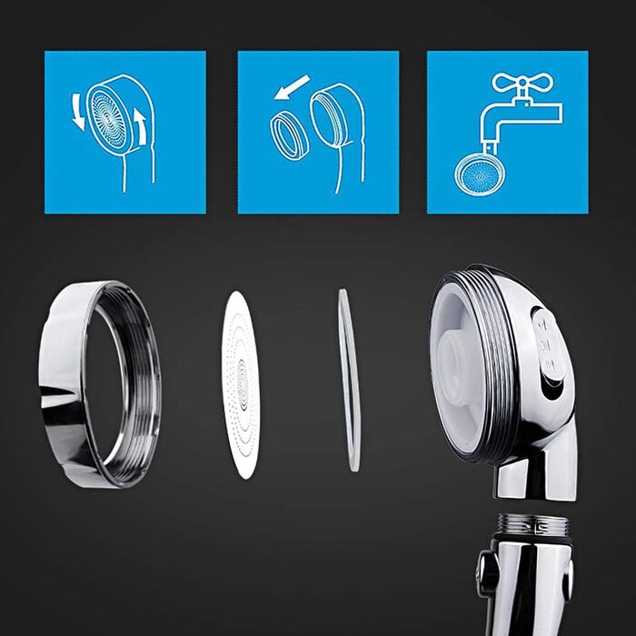 KAIYING Drill-Free High-Pressure Hand Shower with ON/OFF Pause Switch, 3 Spray Modes, Water-Saving Shower Head, Detachable Puppy Shower Accessory (M: Shower Head (Chrome) + Holder + Hose)