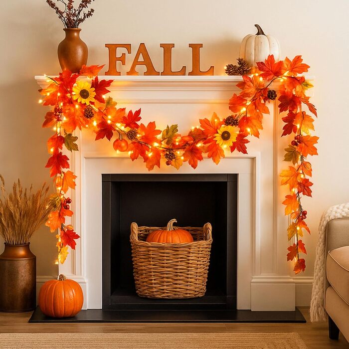 Прикраса оселі на осінь: гірлянда з 30 LED-ліхтариків, 3 метри, для дому та вулиці, листя, осінній декор, прикраса вікон, кімнатні рослини, День подяки, декор для осені