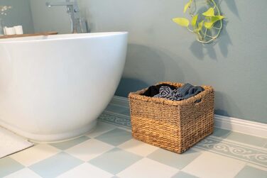 Decorative Basket Storage Woven from Water Hyacinth - Seagrass Rectangular - Shelf Basket Square - Set of 3 (S+M+L) Natural