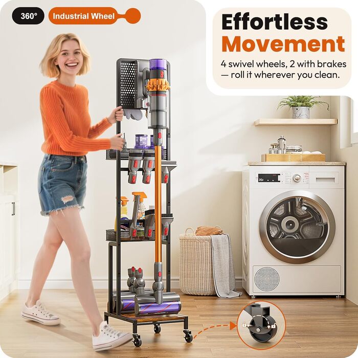 Підставка для Dyson V15 V12 V11 V10 V8 V7 V6 Gen5: Настінний тримач з органайзером для насадок та аксесуарів, чорна