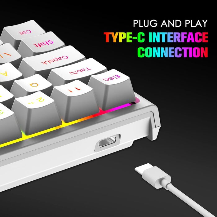 Ігрова комбінація клавіатури та миші MAGIC-REFINER: механічна клавіатура 62 клавіші, миша 12000 DPI, RGB-підсвічування, USB-C, для PC/Mac/Win, білий (червоний перемикач)