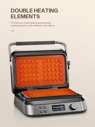1600W Belgian Waffle Maker - 5 Programs, 7 Browning Levels, LCD Display, Timer, Stainless Steel