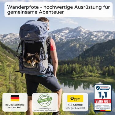 Трекінговий рюкзак Hunderrucksack до 12 кг, розмір M, блакитний колір - преміум рюкзак для піших прогулянок з регульованою спинкою та багажним відділенням