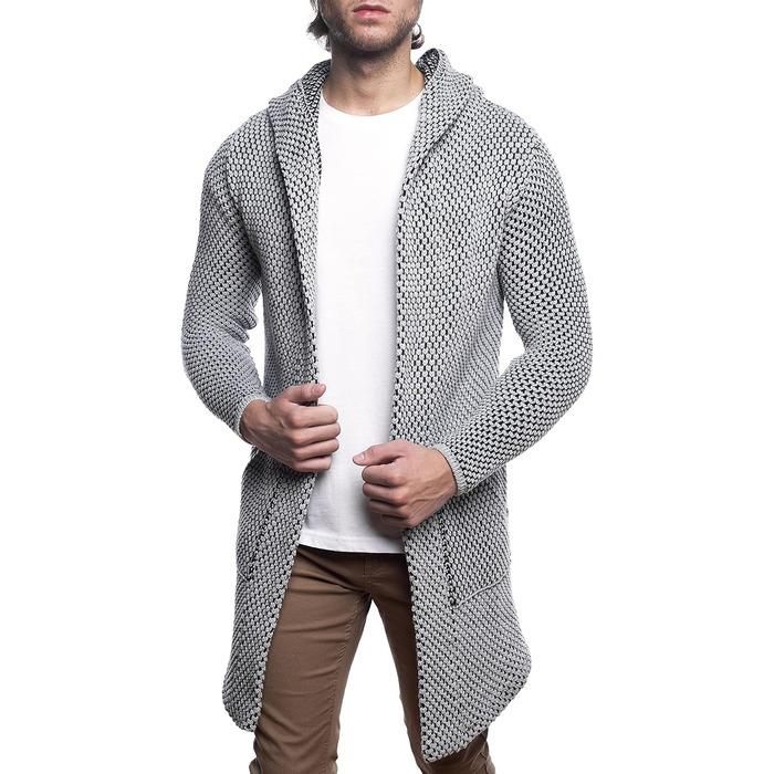 Чоловічий кардиган Carisma з капюшоном, довгий, сірий, розмір L