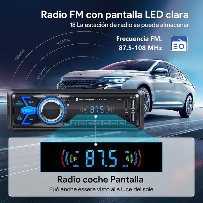 Автомагнітола 1 DIN з Bluetooth, для авто