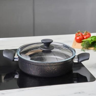 Набір кухонного посуду Karaca Biogranit Blackgold 12 предметів | Посуд з антипригарним покриттям | Стійкий до подряпин | Здоровий та екологічний | Енергоефективний | Елегантний дизайн | Легко миється