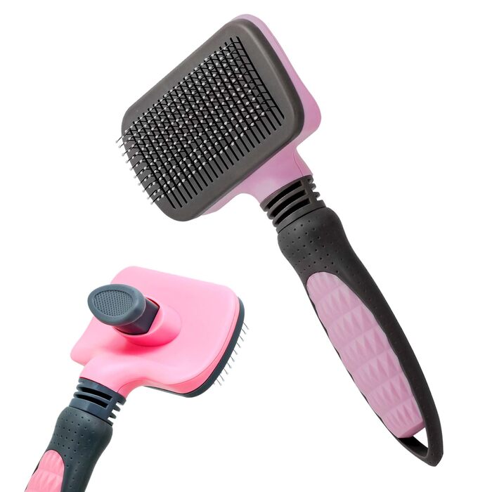 Щітка для собак та котів, видаляє підшерстя, самоочисна щітка для довгої та короткої шерсті, видаляє шерсть з одягу одним натисканням кнопки (рожева)