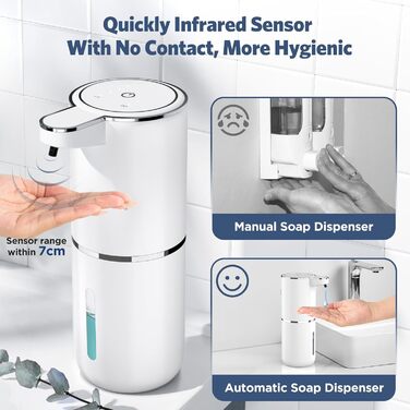 Автоматичний дозатор мила HAPPHOOH, 380 мл з інфрачервоним сенсором, USB-зарядка, водонепроникний (IPX5), для кухні, ванної кімнати, школи, готелю