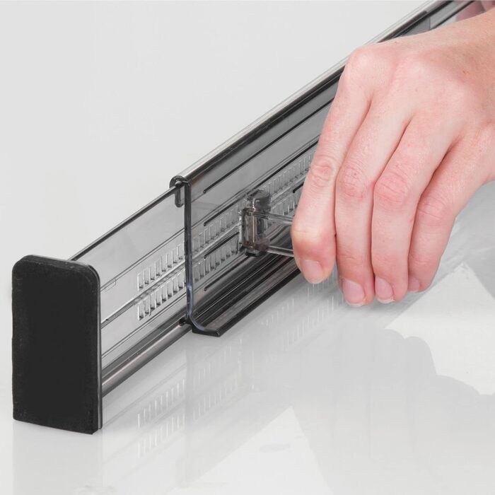 mDesign Adjustable Drawer Organizer – Practical Drawer Organizer for Cabinets and Dressers – Flexible Plastic Drawer Divider – 8-Piece Set – Smoke Grey and Black