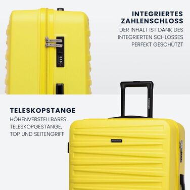 WITTCHEN Skyspeed Line: Великий валіза з жорстким корпусом ABS, 4 колеса, телескопічна ручка, комбінаційний замок, підходить для Lufthansa/Eurowings/Ryanair/Condor, жовтий (набір 3шт)