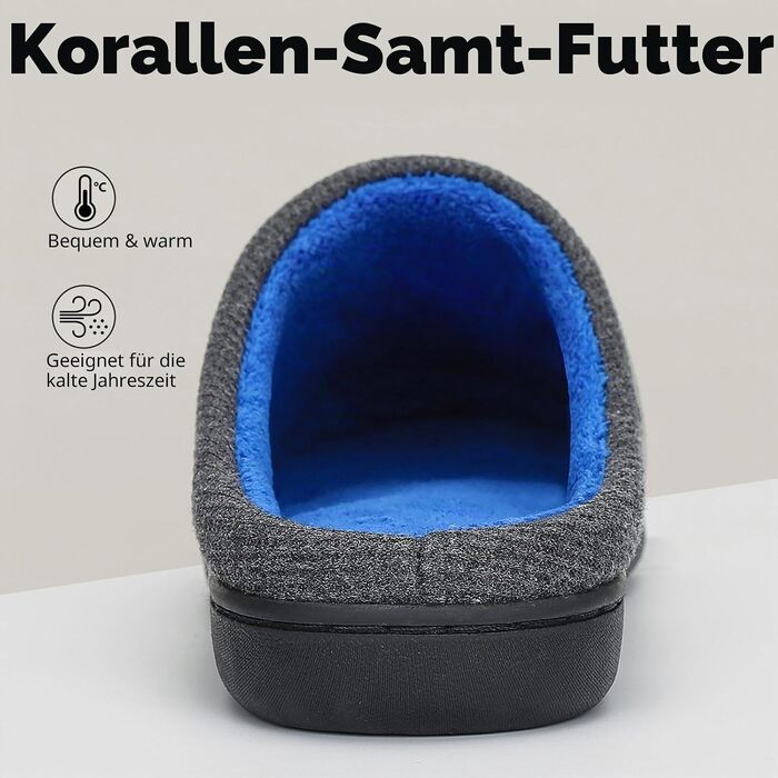 Зимові домашні капці Mishansha унісекс з ефектом пам'яті (Memory Foam), теплі та м'які капці з підкладкою, протиковзкі, сірі, розмір 44/45 EU