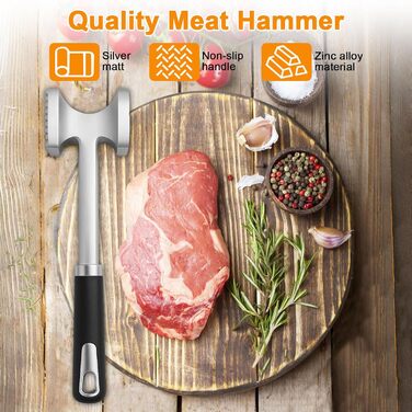Дружил Фляйшхаммер 27 см з нержавіючої сталі - двосторонній молоток для м'яса з плоскою та зубчастою поверхнею, професійний кухонний молоток для шніцелів, стейків, котлет, яловичини, курки (стійкий до корозії та гігієнічний)