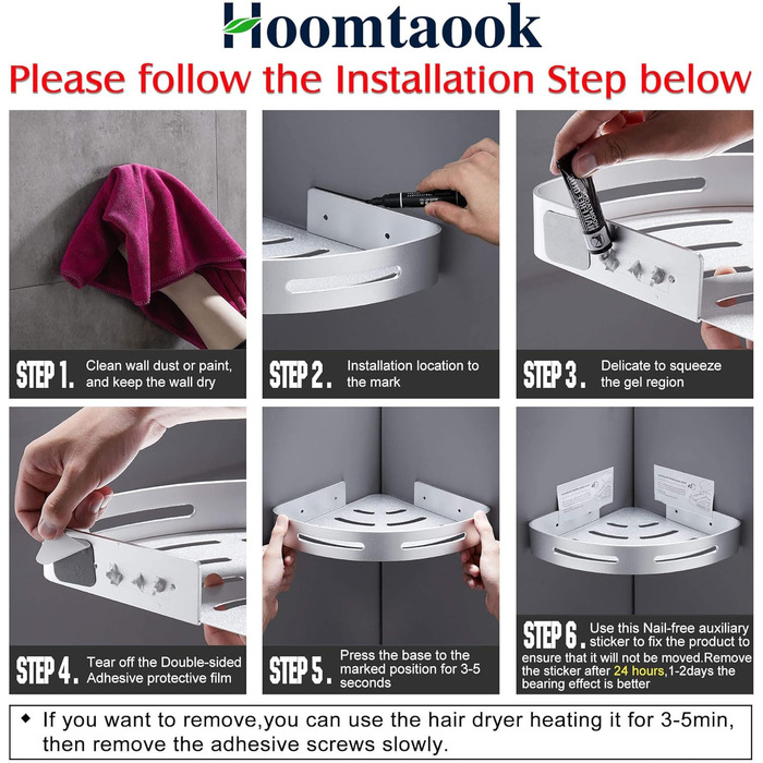 Hoomtaook Shower Shelf No Drilling Corner, Bathroom Shelf Shower Shelf Aluminum Shower Basket Bathroom Accessories Matte Finish Shower Baskets & Shower Shelves Bathroom Shelf 2 Pack with Hooks Silver