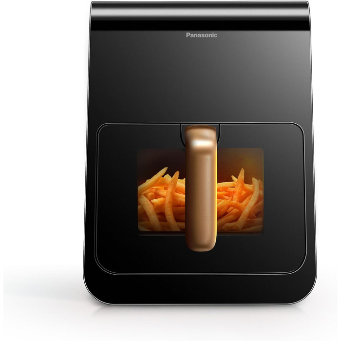 Panasonic NF-CC600AXE Air Fryer with Viewing Window, 6 l, 80–200 °C, digital timer & LCD display, gentle steam injection, 11 presets, easy cleaning, Black with Rose Gold handle