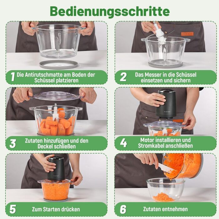 Електричний подрібнювач OUSFOT Multizerkleinerer, 1.8L, 500W, з скляною чашею. Підходить для овочів, фруктів, м'яса. Чорний.