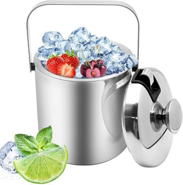 Ейскюбель з нержавіючої сталі з кришкою та лопаткою, 1,6л: для напоїв, пива, вина, фруктів