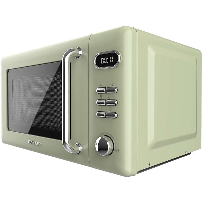 Мікрохвильова піч Cecotec Proclean 5110 Retro Blue з грилем, 20л, 700W, 8 програм, таймер 60 хв, функція розморожування, ретро-дизайн, зелена