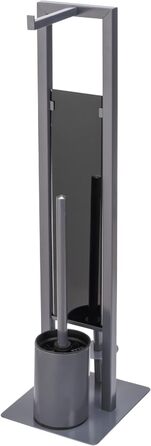 WENKO Stand WC-Garnitur Rivalta, freestanding toilet set with toilet brush, toilet paper and spare roll holder, matt lacquered steel, safety glass splash plate, 18 x 70 x 23 cm, Grey Grey/Black/Black