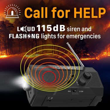 Радіо на сонячній енергії FosPower з живленням від акумулятора 10000mAh - радіо NOAA/AM/FM, USB/Solar/Ручний заряд, SOS-сигнал, ліхтарик для надзвичайних ситуацій (7400mWh, чорний)